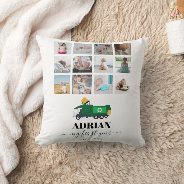 Recycling Garbage Truck Baby Boy 1st Year Photos Throw Pillow (Blanket)