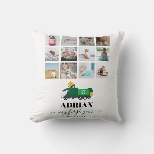 Recycling Garbage Truck Baby Boy 1st Year Photos Throw Pillow