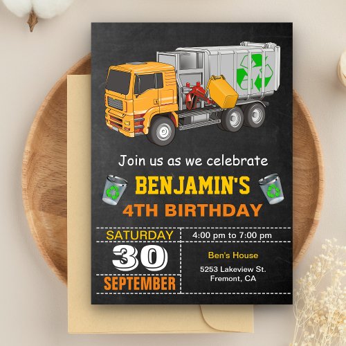 Recycling Garbage Truck Birthday Party Invitation