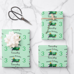 Recycling Garbage Truck Boy's Name & Age Birthday Wrapping Paper Sheets