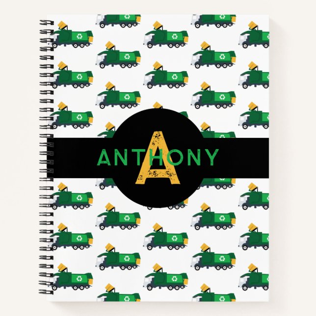 Recycling Garbage Truck Kids Monogram School Notebook (Front)