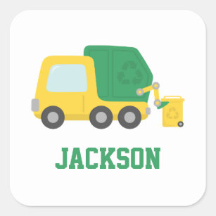 Recycling Garbage Truck Kids Personalized Square Sticker