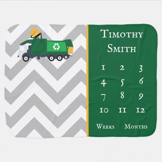 Recycling Garbage Truck Milestone Baby Blanket (Horizontal)