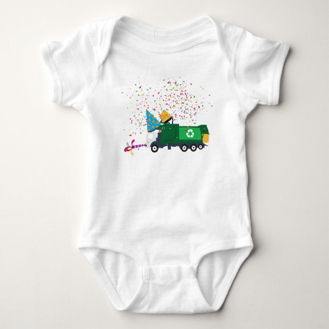 Recycling Garbage Truck Party Baby Bodysuit (Front)