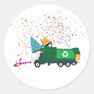 Recycling Garbage Truck Party Classic Round Sticker