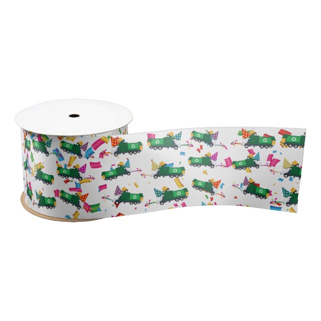 Recycling Garbage Truck Party Pattern Satin Ribbon (Spool)