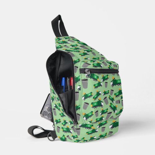 Recycling Garbage Truck Pattern Back to School Sling Bag