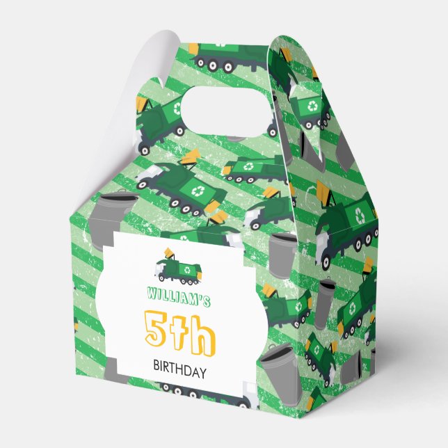 Recycling Garbage Truck Pattern Birthday Favor Boxes (Front Side)