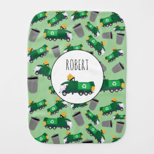 Recycling Garbage Truck Pattern Boys Name Baby Burp Cloth