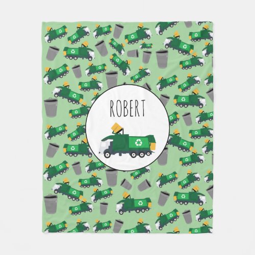 Recycling Garbage Truck Pattern Boys Name Fleece Blanket