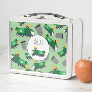 Recycling Garbage Truck Pattern Boys Name  Metal Lunch Box