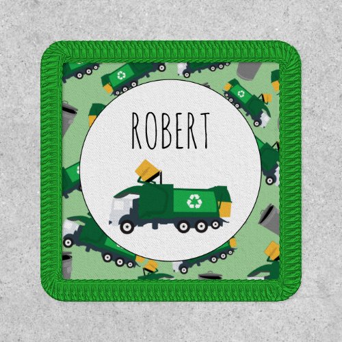 Recycling Garbage Truck Pattern Boys Name  Patch