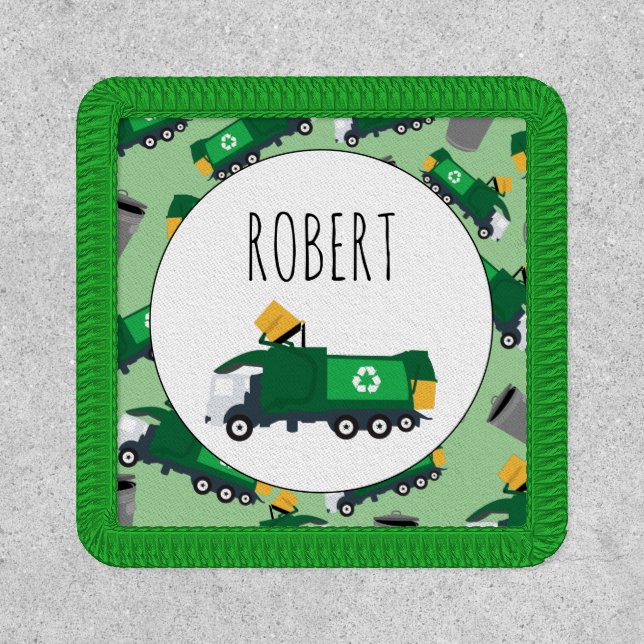 Recycling Garbage Truck Pattern Boys Name  Patch (Front)