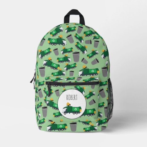 Recycling Garbage Truck Pattern Boys Name Printed Backpack