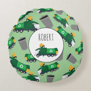 Recycling Garbage Truck Pattern Boys Name Round Pillow