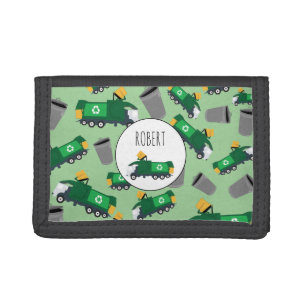 Recycling Garbage Truck Pattern Boys Name Tri-fold Wallet