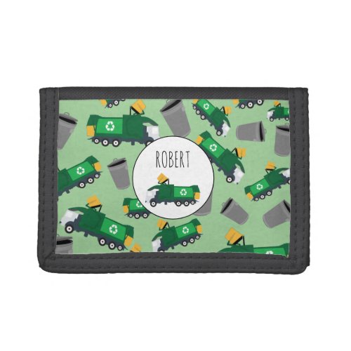 Recycling Garbage Truck Pattern Boys Name Trifold Wallet