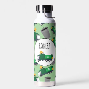 Recycling Garbage Truck Pattern Boys Name  Water Bottle