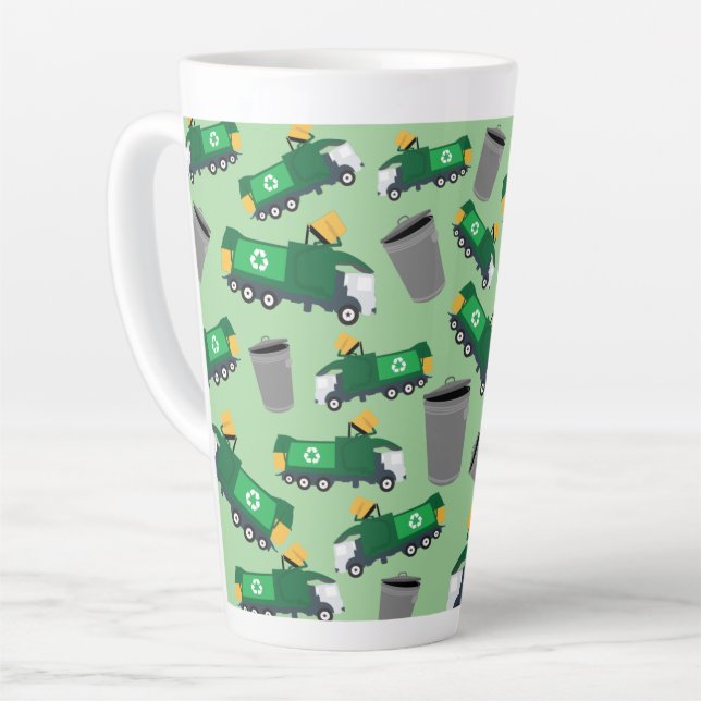 Recycling Garbage Truck Pattern Latte Mug (Left Angle)