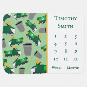 Recycling Garbage Truck Pattern Milestone Baby Blanket