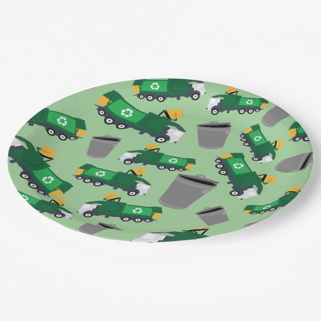 Recycling Garbage Truck Pattern Paper Plates (Angled)