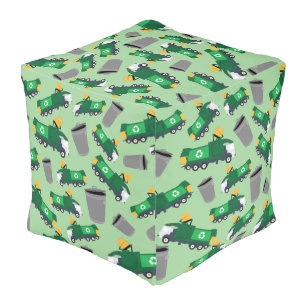 Recycling Garbage Truck Pattern Pouf