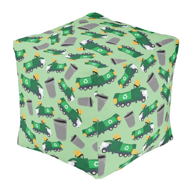 Recycling Garbage Truck Pattern Pouf (Angled Back)
