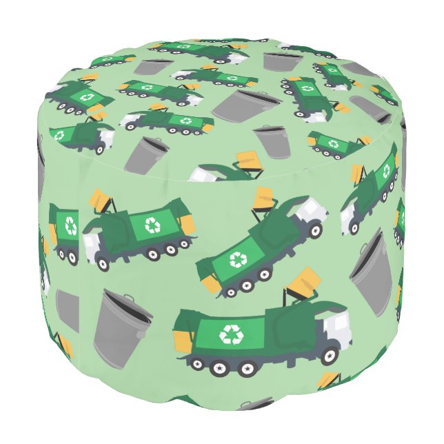 Recycling Garbage Truck Pattern Pouf (Angled Back)