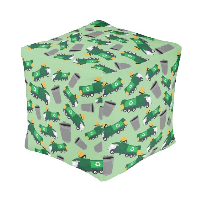 Recycling Garbage Truck Pattern Pouf (Angled Back)