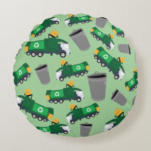 Recycling Garbage Truck Pattern Round Pillow