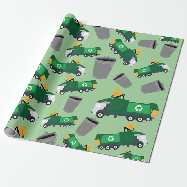 Recycling Garbage Truck Pattern Wrapping Paper (Unrolled)
