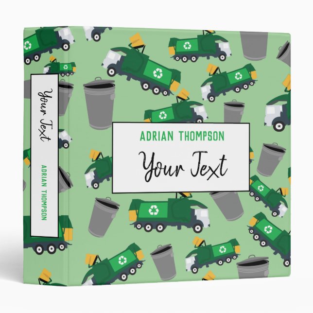 Recycling Garbage Trucks Pattern Kids 3 Ring Binder (Front/Spine)