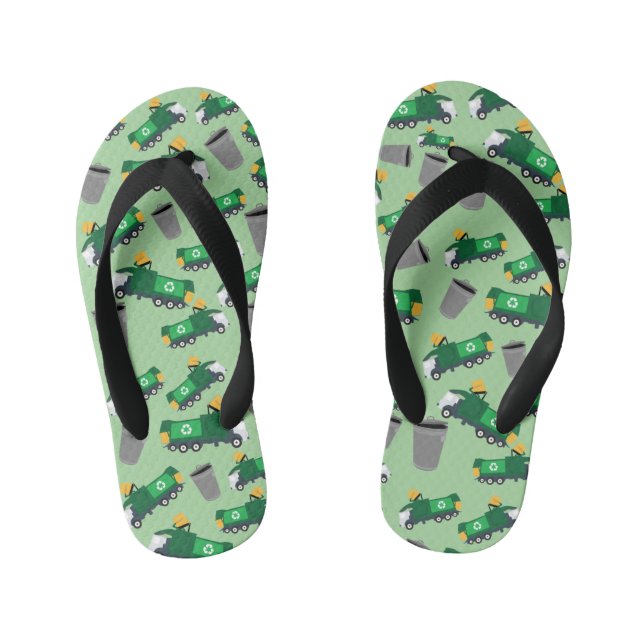 Recycling Garbage Trucks Pattern Kid's Flip Flops (Footbed)