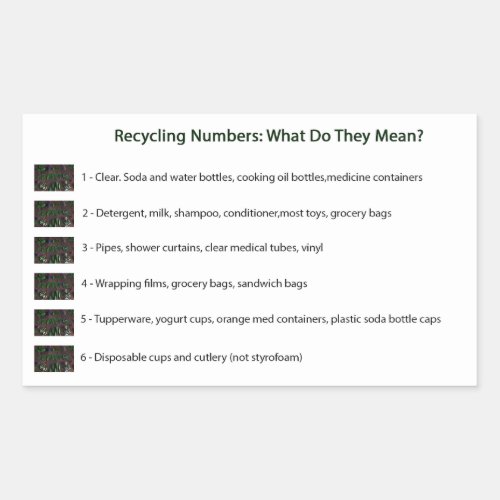 Recycling Numbers White Rectangular Sticker
