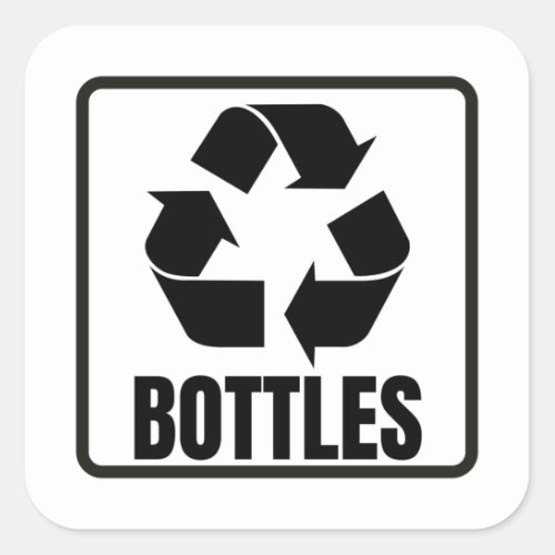 Recycling sign black bottles  square sticker