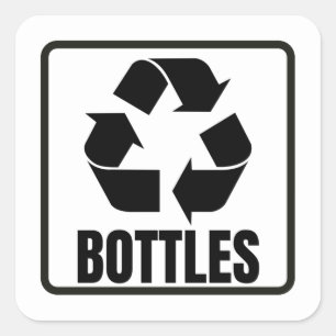 Recycling sign black bottles square sticker