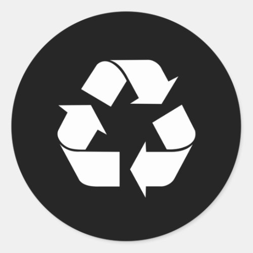 Recycling sign black classic round sticker