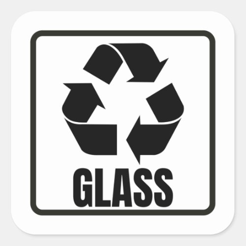 Recycling sign black glass  square sticker