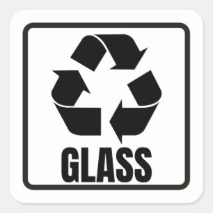 Recycling sign black glass square sticker