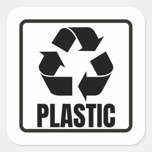 Recycling sign black plastic  square sticker