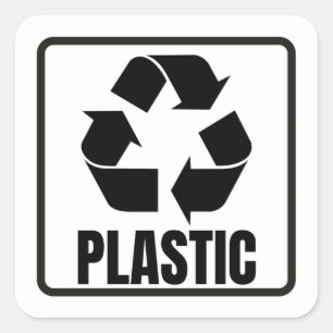 Recycling sign black plastic square sticker