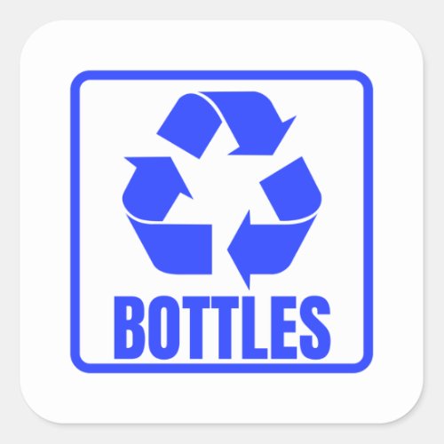 Recycling sign blue bottles  square sticker