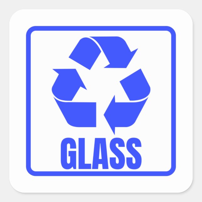Recycling sign blue glass  square sticker (Front)