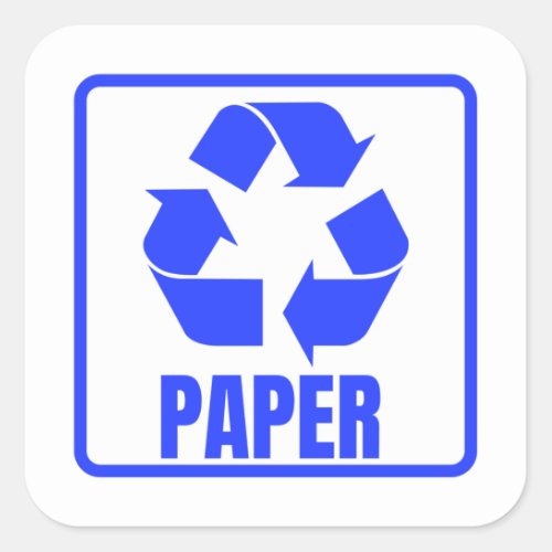 Recycling sign blue paper  square sticker