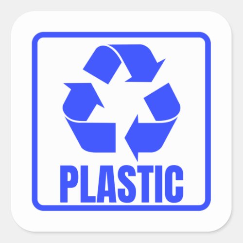 Recycling sign blue plastic  square sticker