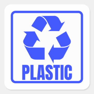 Recycling sign blue plastic square sticker