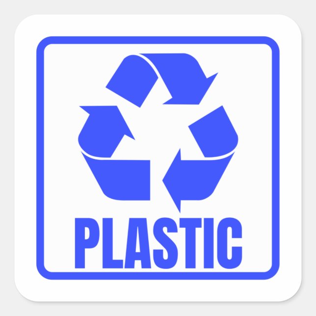 Recycling sign blue plastic  square sticker (Front)