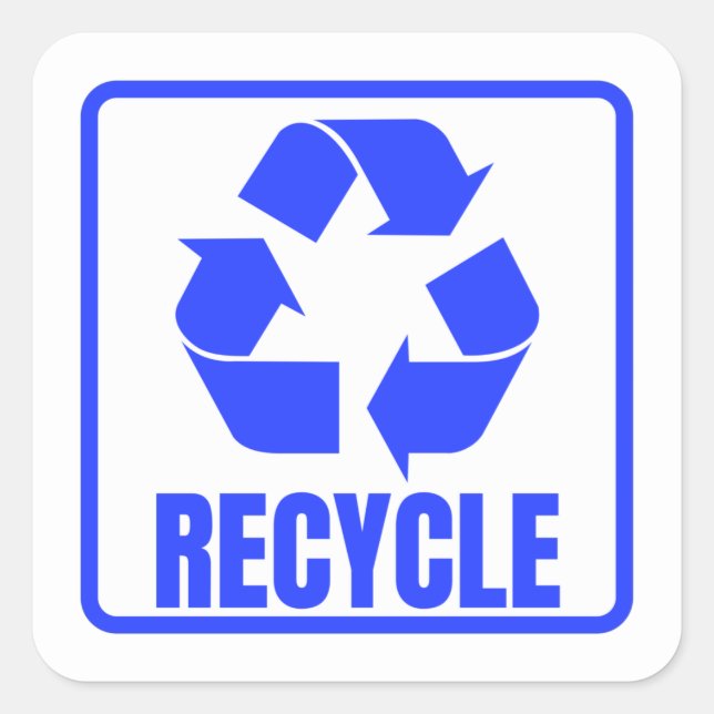 Recycling sign blue  square sticker (Front)