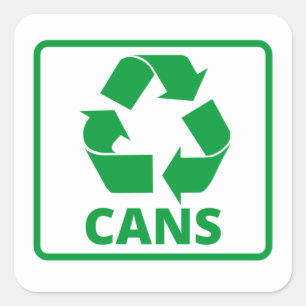 Recycling sign green cans square sticker