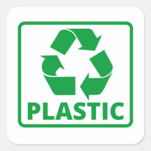 Recycling sign green plastic square sticker